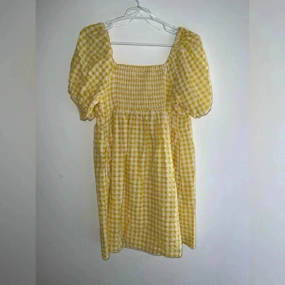 Old Navy Yellow and White Gingham Puff Sleeve Dress - Picture 2 of 3